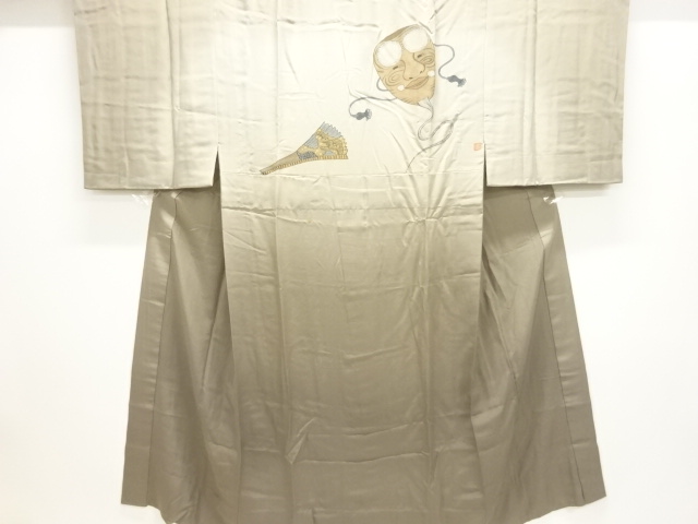 アンティーク　能面「翁」扇模様単衣男物長襦袢